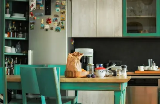 A cat sitting on top of a kitchen counter.