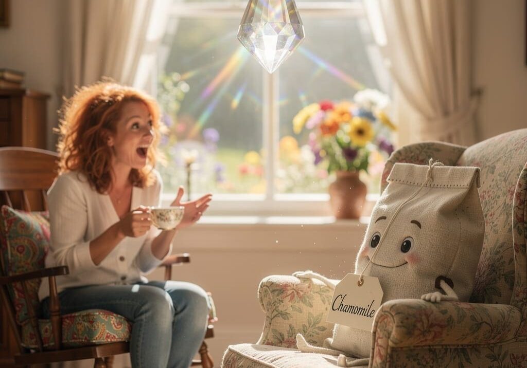 Young woman enjoying a cup of coffee in a cozy, sunlit room.